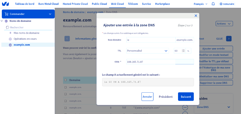 La liste des instances avec l’IP publique de notre machine