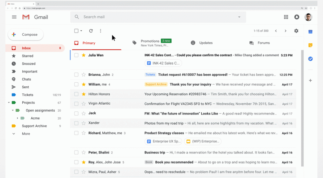 The GMail interface