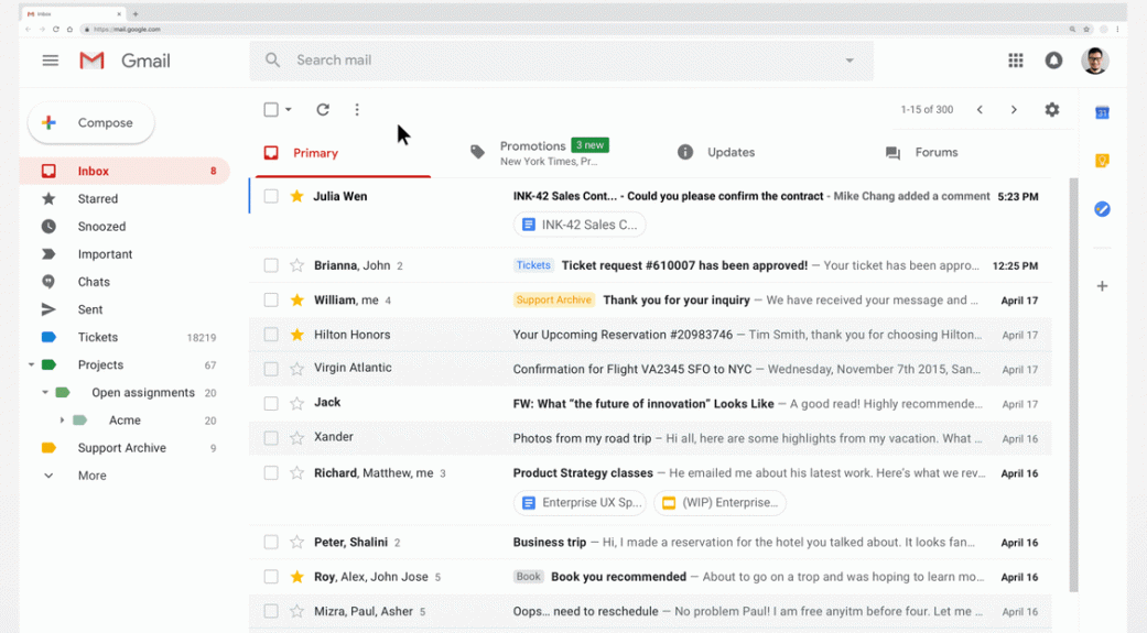L’interface de GMail